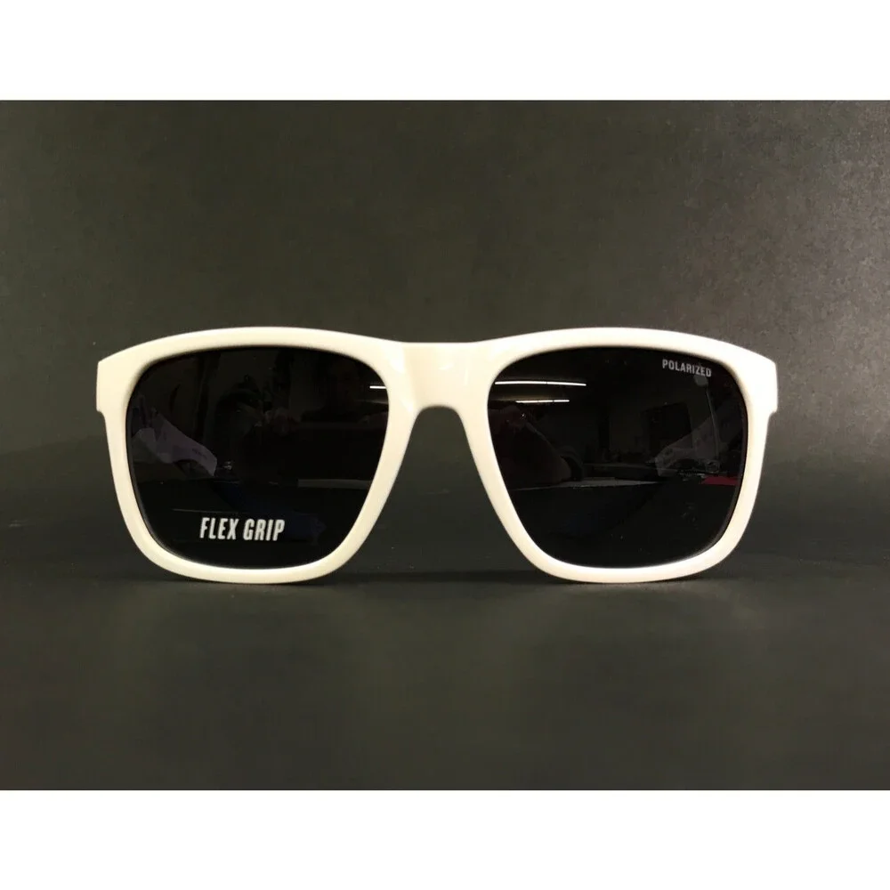 Champion Sunglasses AMP C03 White Square Frames with Dark Grey Polarized Lenses
